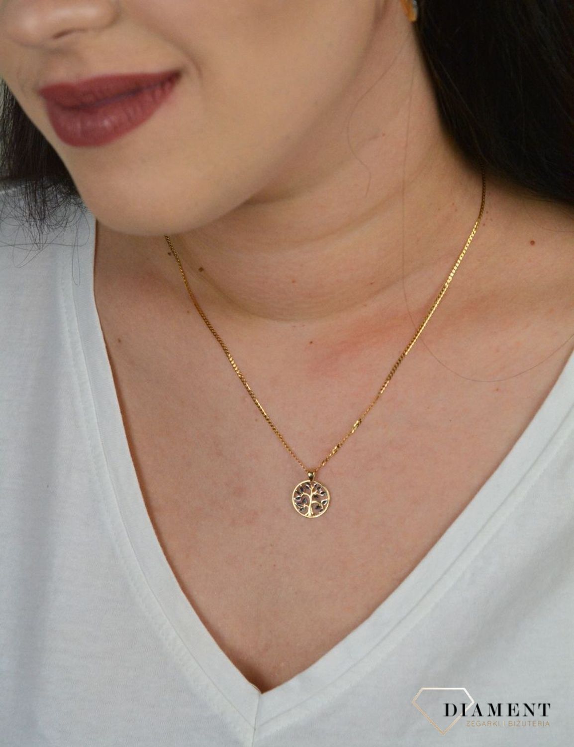 Złota zawieszka 'Drzewko szczęścia z białym złotem' ZA 4644A.jpg